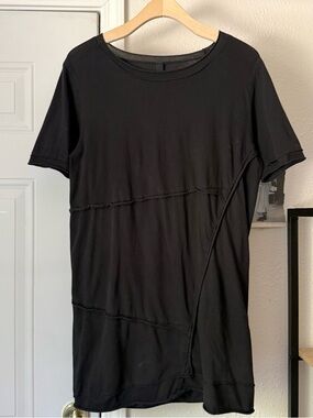 ARMY OF ME mens black cotton distressed patchwork raw hem long line tee t-shirt